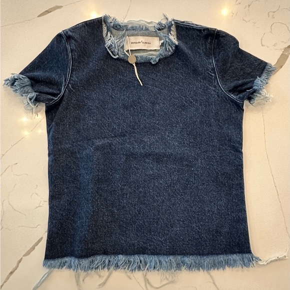 NWOT- Marques’Almeida Frayed Edge Denim Top Dark Indigo Size XS - Picture 2 of 4